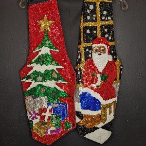 Vintage Sequin Holiday Christmas Tree Santa Ugly Glam Vest XL
